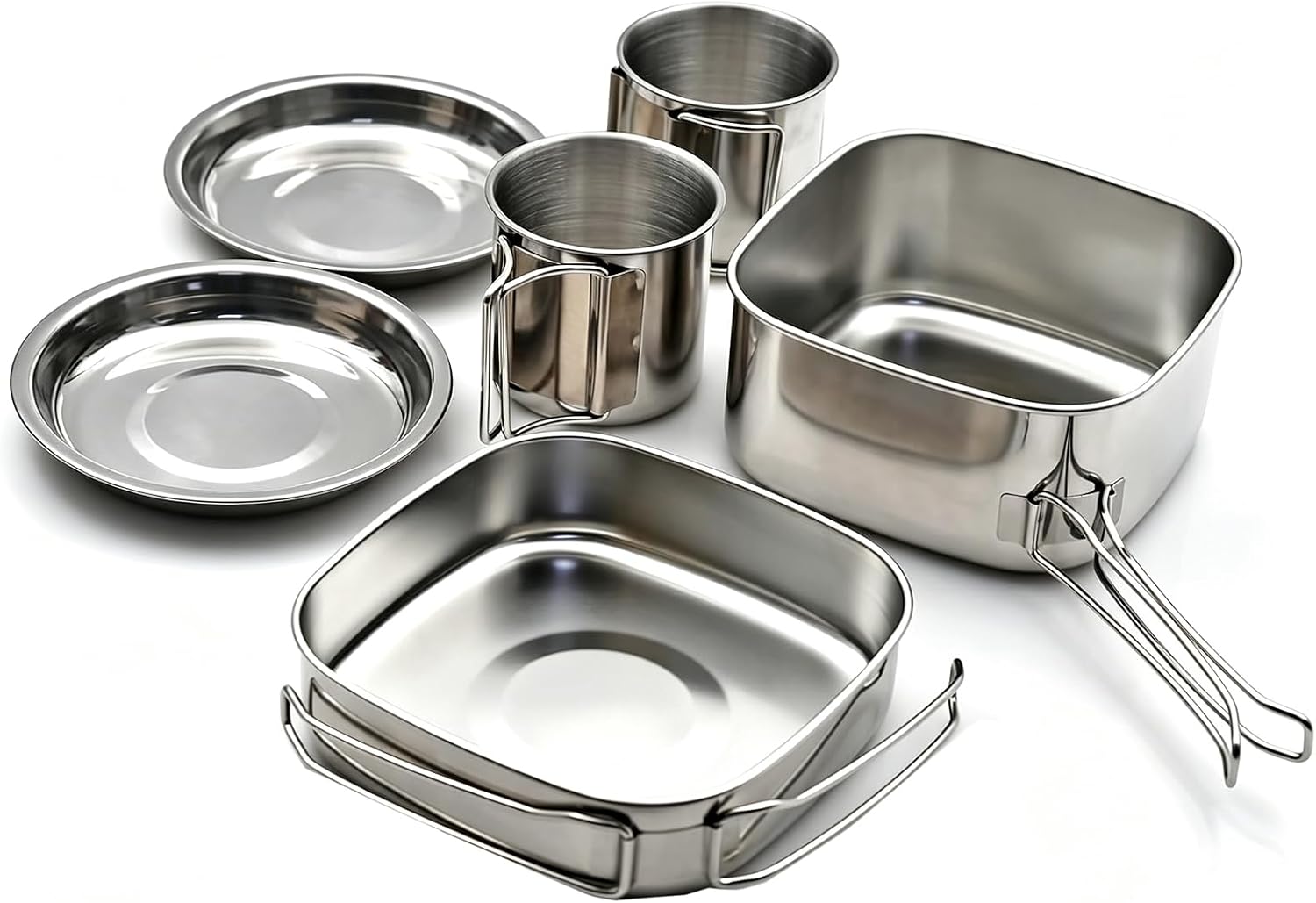 6pcs Camping Cookware Set, Stainless Steel, Silver Camping Cutlery Set for Backpacking Hiking