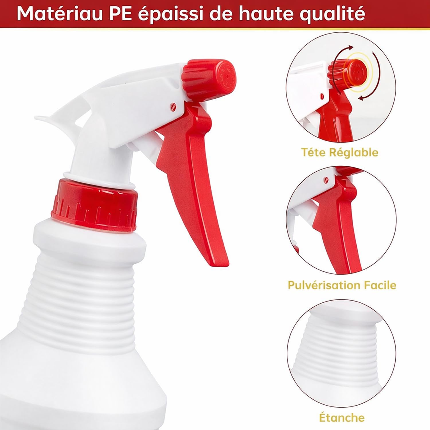 Lot de 12 Vaporisateurs Vides 500ml, Bouteilles Spray en Plastique avec Buse Réglable (Jet/Brume), Flacons Pulvérisateurs Étanche pour Nettoyage, Jardinage et Maison