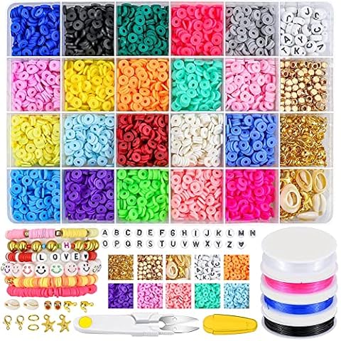 Zoyomax Bracelet Beads Kit,4880 Pcs Clay Beads for Bracelet Making,6mm 20 Colors Flat Round Polymery Heishi Beads, Letter Beads and Elastic Strings for DIY Bracelets Necklace Jewelry Making Cover