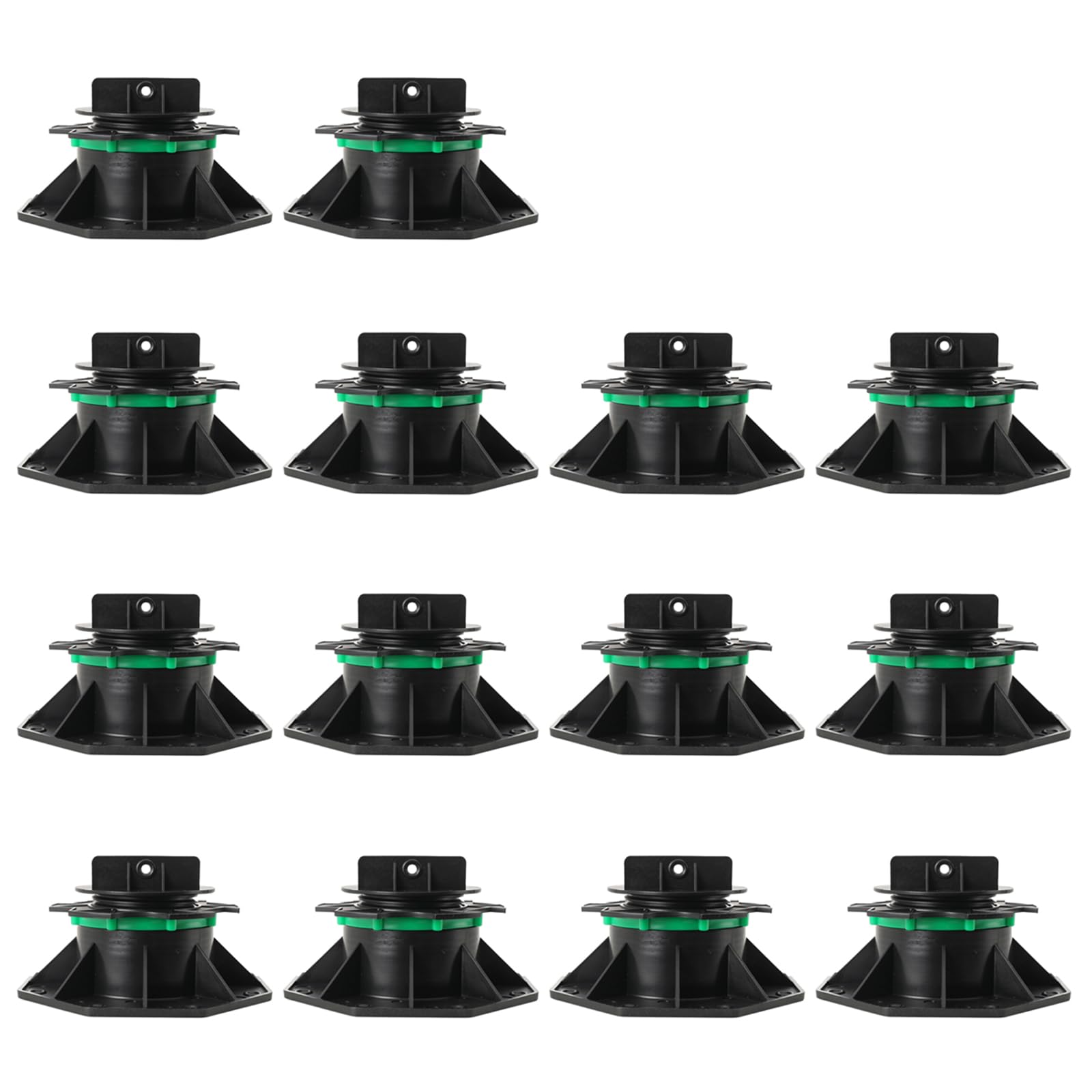 Ecutee Green 14Pack Decking Pedestal Riser Bearing Support Height Adjustable Decking Feet(70-140Mm) Deck Raising Support Base Plastic Flooring Joist Supports For Wood Aluminium, Support 1000Kg