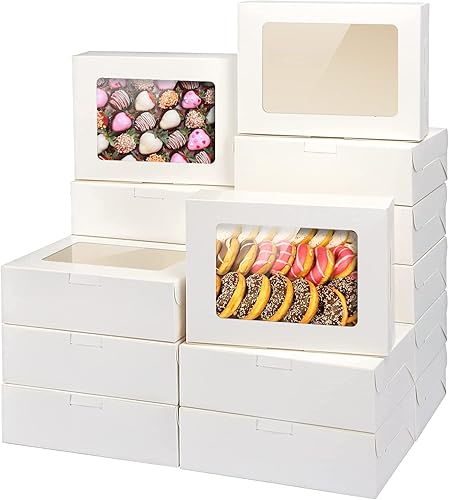 VANKUTL 20 cajas de galletas blancas de 8 x 6 x 2.5 pulgadas con ventana, cajas de pastelería para regalo, cajas de dulces para pan, donas, día de