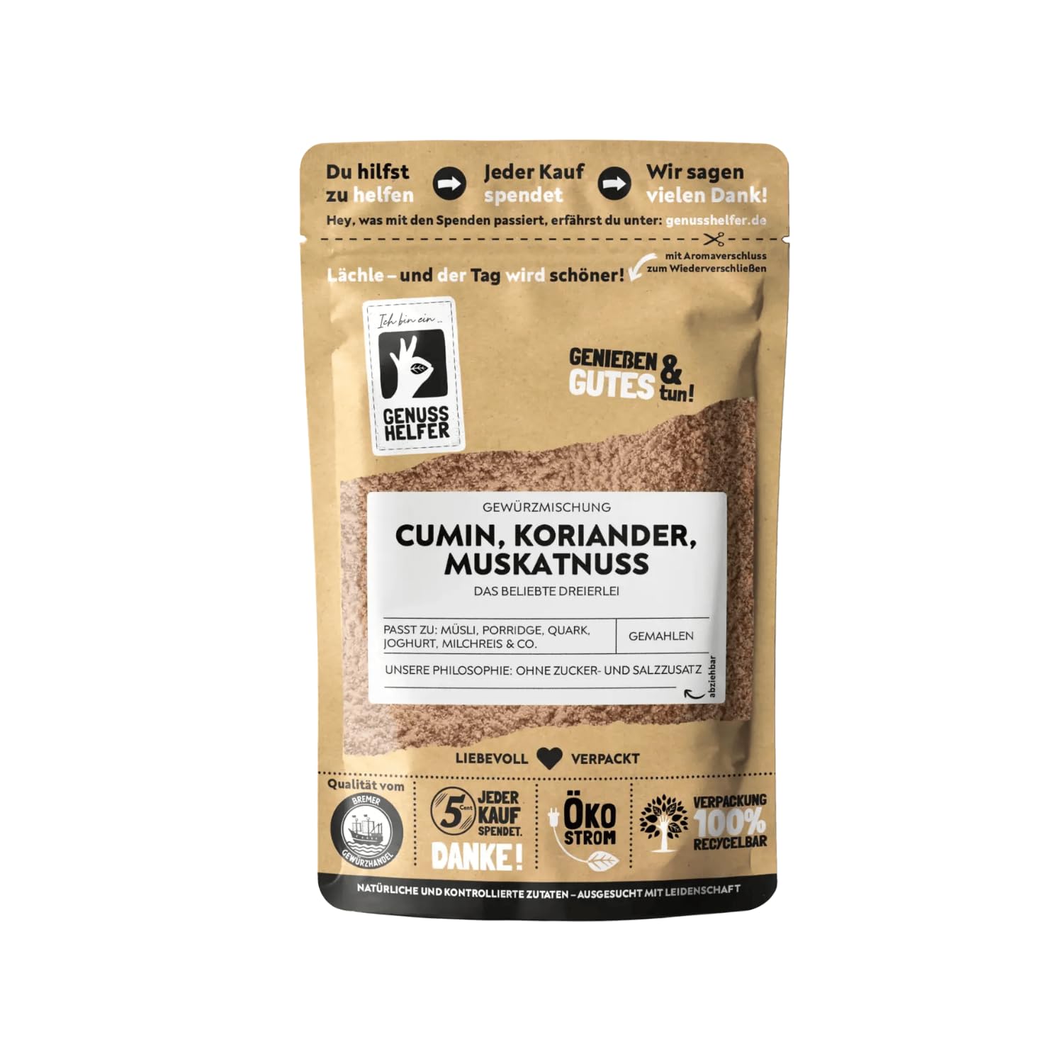 Bremer Gewürzhandel Cumin Koriander Muskatnuss Gewürzmischung, gemahlen, Gewürzmix für orientalische Gerichte, für Soßen und Dressings, leckere Marinade für Lamm, 10 x 75g