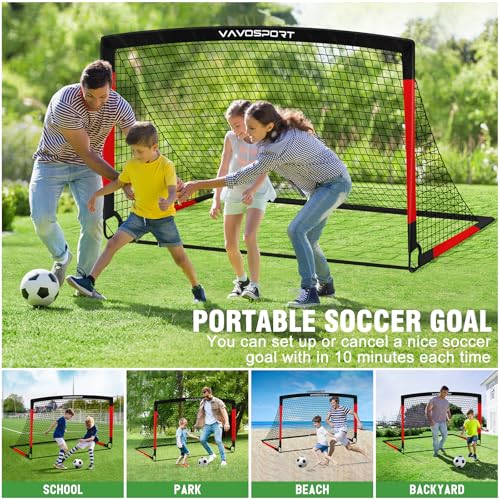 Kids Soccer Goals for Backyard Set, 2 of 6x4 ft Portable Pop Up Soccer Goal Training Equipment, Soccer Net with Soccer Ball, Ladder, Cones, Soccer Set for Kids Youth Toddler Games, Sports Outdoor Play