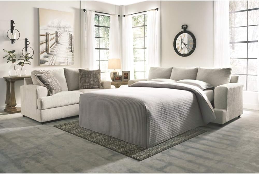 Stone Microfiber Queen Sleeper Sofa with Memory Foam Mattress