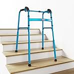 Foldable Stair Climbing Walker for Seniors,Adjustable 4-Leg Height Safety and Convenience Blue