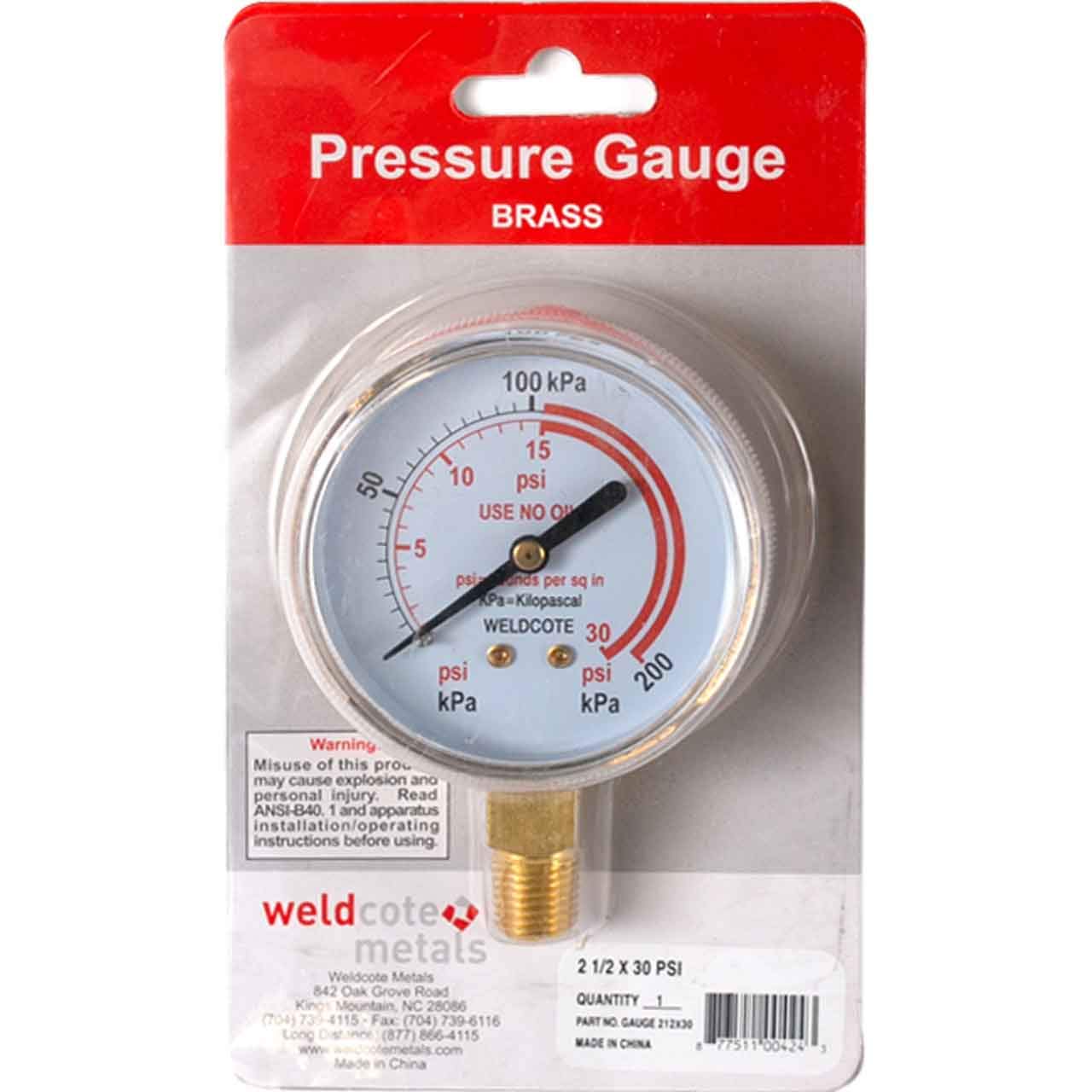 Weldcote Metals GAUGE212X30 Pressure Gauge 2-1/2