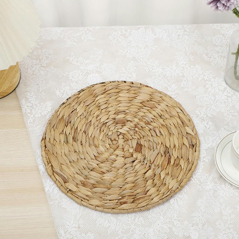 Sets de table tissés ronds en paille tressée et jacinthe d'eau pour manger