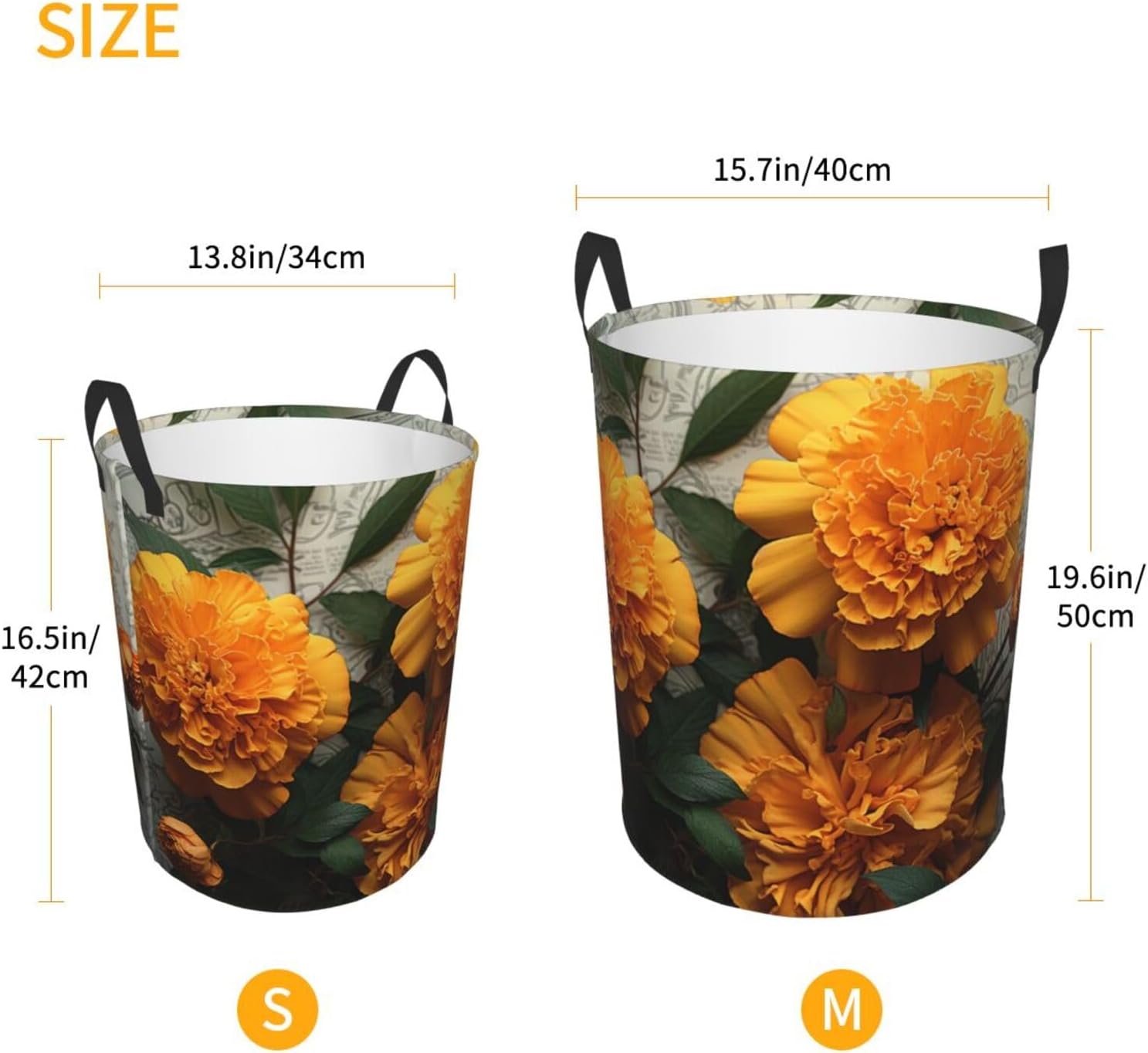 Marigold Laundry Basket With Handles, Foldable Laundry Hamper Oxford Cloth Dirty Clothes Basket Waterproof Clothes Toys Storage Bin Organizer for Bedroom Bathroom Dorm