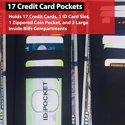 Miniatura 3 de IBRO Cartera de cadena de motocicleta para hombre, 100 % piel auténtica natural, bloqueo RFID triple largo, organizador de dinero para tarjetas de