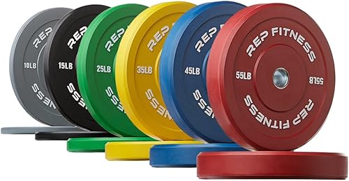 REP FITNESS Color Bumper Plates Color-Coded Low Odor Rubber Olympic Plates For Strength, Conditioning, and Weightlifting