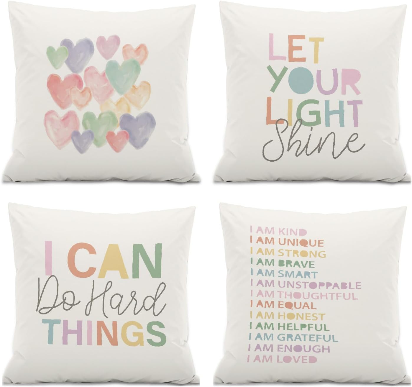 Calming Corner Decorative Pillow Covers,Let Your Light Shine,Motivational Quotes Throw Pillow Covers Decor for Nursery Playroom Living Room Kids Bedroom,18x18 Inch Pillowcase Set of 4