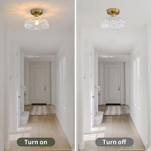 Miniatura 6 de Lámpara de techo semiempotrada de mediados de siglo, moderna pantalla de vidrio translúcido floral, accesorios de iluminación cerca del techo para