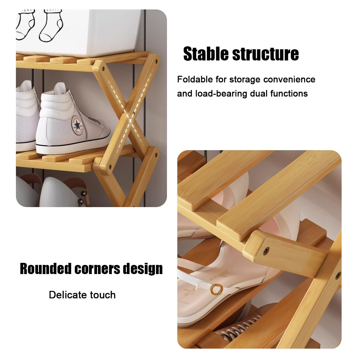 Scarpiera Pieghevole 7 Livelli In Bambù - Scaffale Autoportante Salvaspazio Per Ingresso - Foto 10