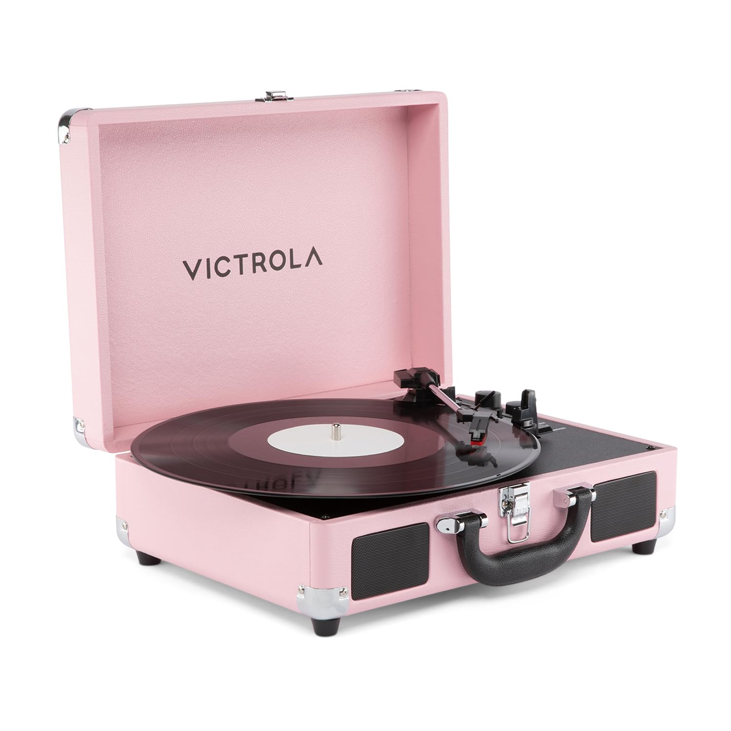 Victrola Journey II – Platine Vinyle Valise Portable Bluetooth – Haut-parleurs stéréo puissants intégrés avec Basses renforcées, Platine 3 Vitesses (33/45/78 TR/Min), Sorties RCA & Casque (Rose)