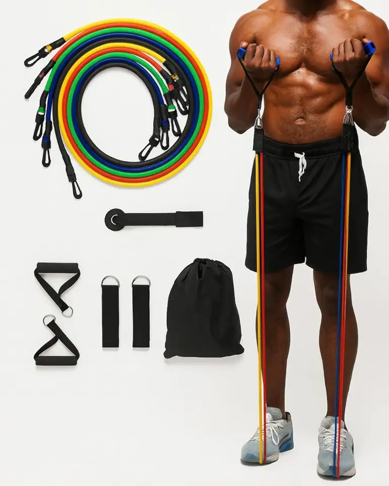 Kit 11 Elásticos Extensores de Resistência para Exercícios - Treino Funcional, Pilates, Musculação, Fisioterapia e Academia