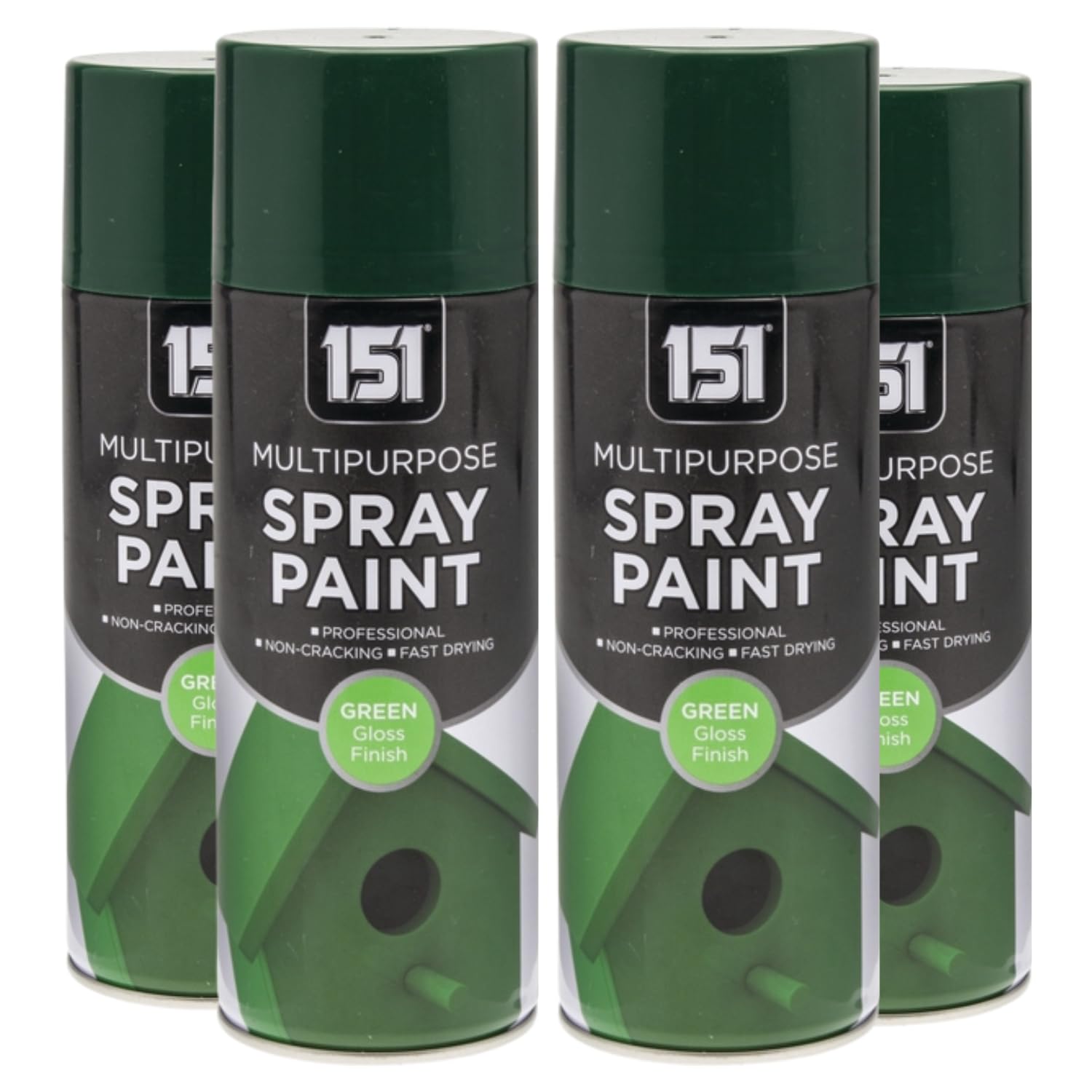 151 Green Gloss Multi-Purpose Aerosol Spray Paint 400ml (4 Pack)