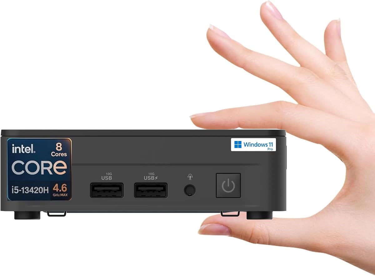 NUC 13 Pro Slim Mini PC Desktop, Intel Core i5-13420H (Up to 4.6GHz), 16GB RAM, 256GB PCIe SSD, Ultra-Quiet Design, 4K Quad Display, USB, HDMI, Thunderbolt, Wi-Fi 6E, Bluetooth, RJ-45, Win11 Pro