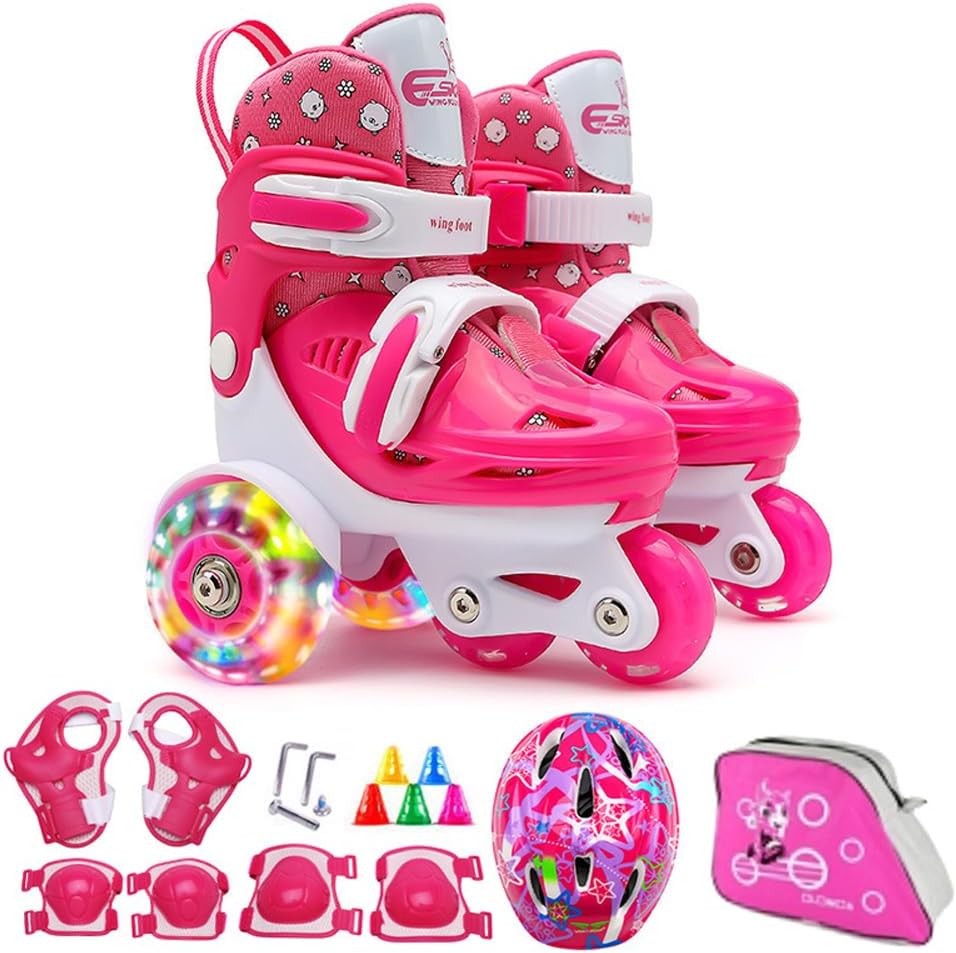 Kids Skating ShoesSet, Flash Roller Skates with Protective Gear Beginner Skates for Children