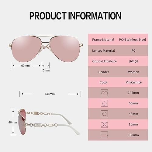 Miniatura 5 de FONHCOO Gafas de sol de aviador para mujeres y hombres, marco de metal UV400 gafas de sol espejadas