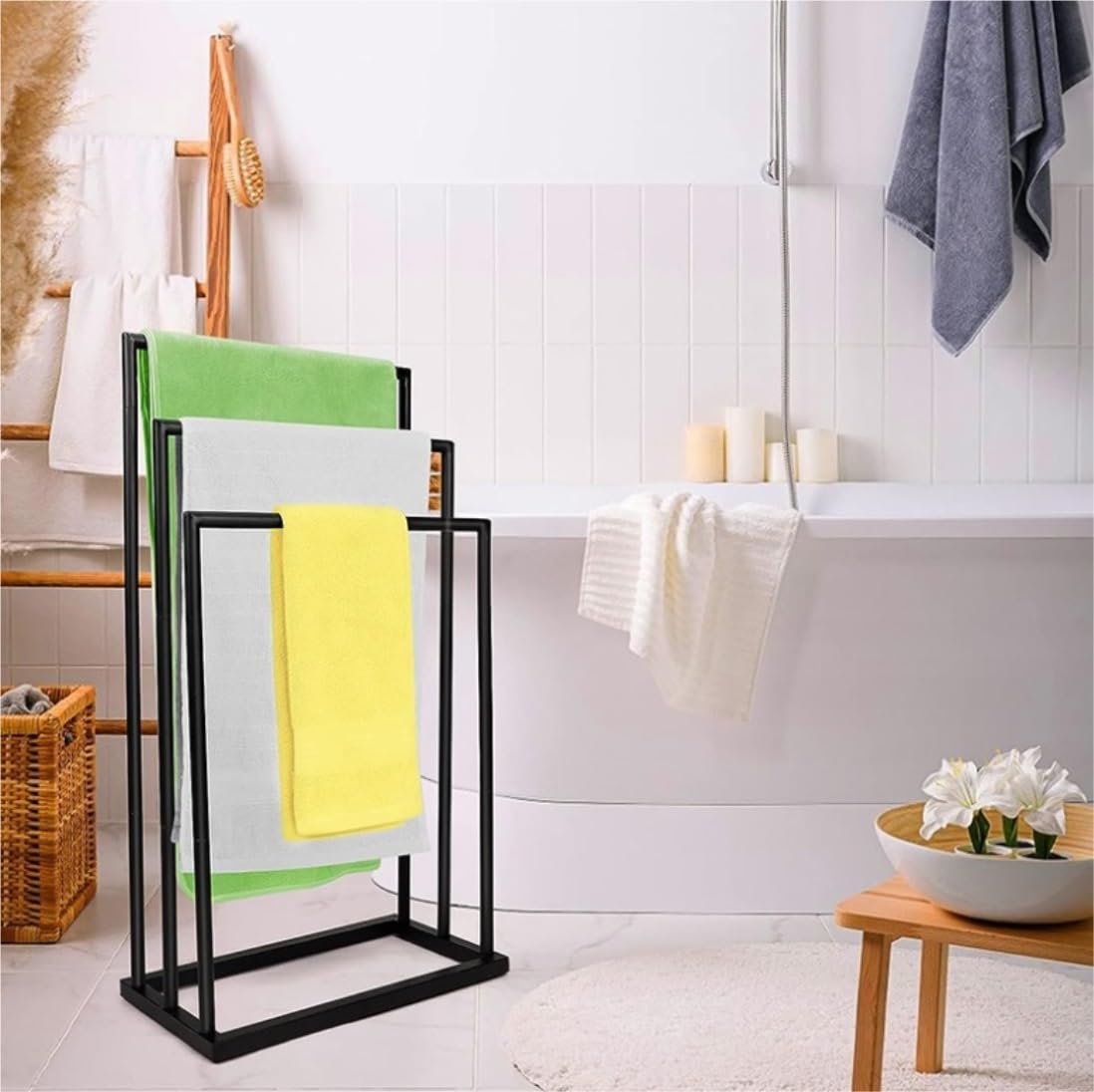 Toallero De Pie Toalleros Independientes De 3 Niveles para Baño, Soporte De Toalla Grande, Toallero De Metal Toalleros