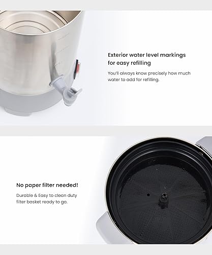 Miniatura 19 de SYBO RCMO15S-8C - Cafetera de percolar de acero inoxidable de calidad comercial Urna de agua caliente con capacidad para 40 tazas para hostelería, 8