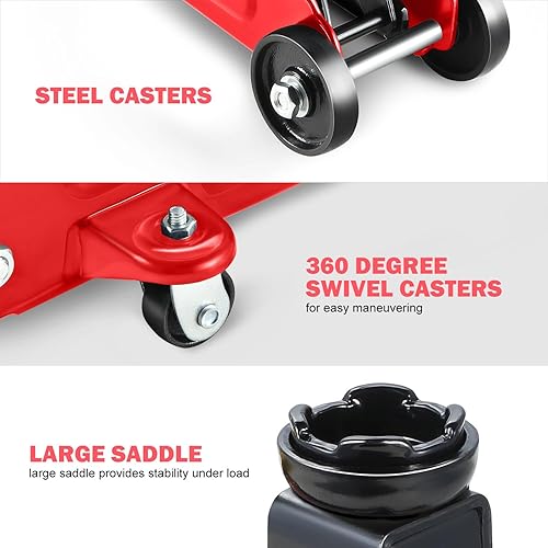 Miniatura 3 de DNA MOTORING Gato hidráulico de perfil bajo para carretilla de serviciopiso, capacidad de 1.5 toneladas (3000 libras), rango de elevación 5.3"-12",