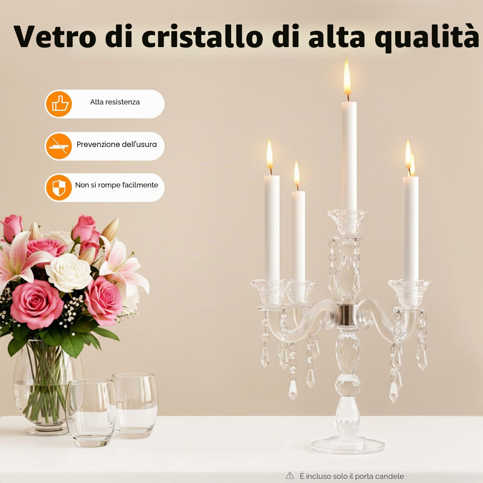 Portacandele a 5 rami in cristallo, altezza 35,5 cm, decorazione da tavolo per matrimoni, lampadario in cristallo trasparente con 5 portacandele