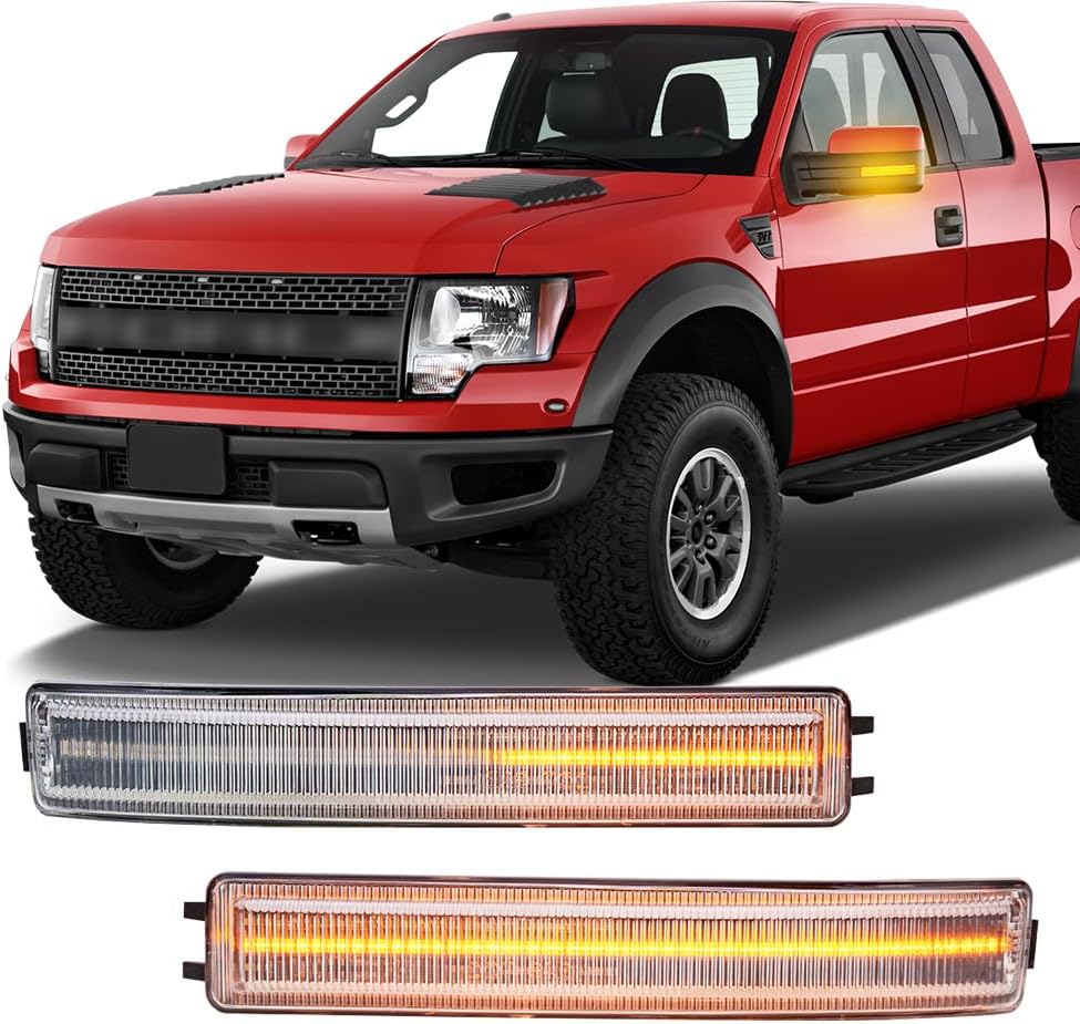 NJSBYL LED Side Mirror Turn Signal Lights for 2009-2014 F-ord F150, Lincoln Mark LT Side Marker Light Rearview Mirror Indicators with Smoked Lens Direct OEM Replacement 9L3Z-17E749-AA, 9L3Z-17E748-AA