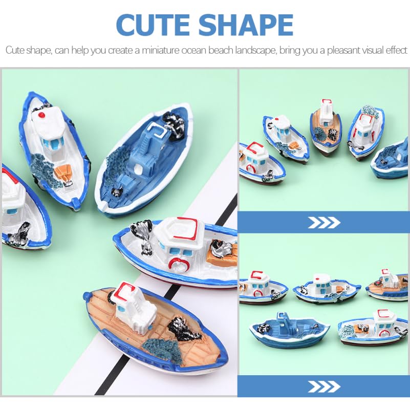 8 Piece Dollhouse Miniature Figurines - Resin Ocean Seaside Landscape Scenery & Fishing Boat Models