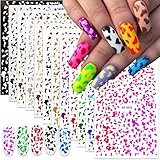 12 Sheets Leopard Print Nail Art Stickers 3D Self-Adhesive Laser Leopard Print Nail Decals Pink Black Leopard Design Nail Supplies Colorful Animal Nail Stickers for Women Girls Nail Art Decoration