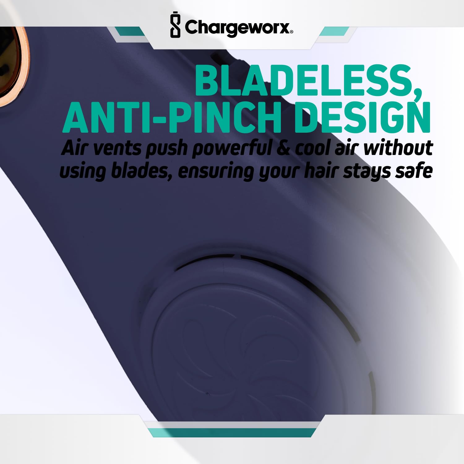 CHARGEWORX Ventilatore da collo con 5 modalità regolabili, batteria da 4000 mAh, ricaricabile tramite USB, design senza lama, super silenzioso, copertura a 360°, ideale per l'estate, per esterni (blu)