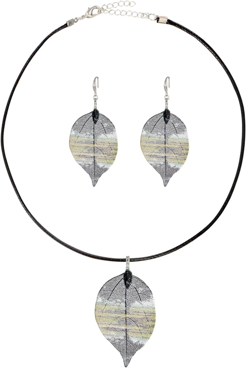 MycittaFiligree Nature Leaf Jewelry Set for Women - Unique Bohemian Long Leaf Dangle Earring Pendant Necklace Set for Girls Party Prom Bridal Wedding Drop Earrings Bride Bridesmaids Gifts Birthday Vacation