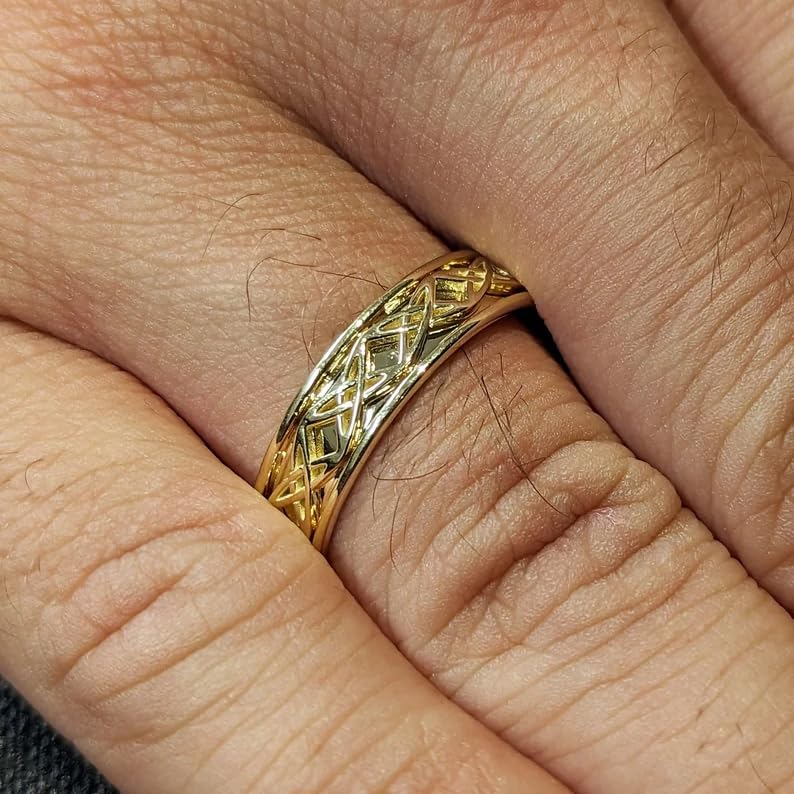 Sterling Silver or 10K 14K 18K Solid Gold Celtic Band Mens Celtic Ring Custom Engraved Wedding Band 4-6MM Size 4-154