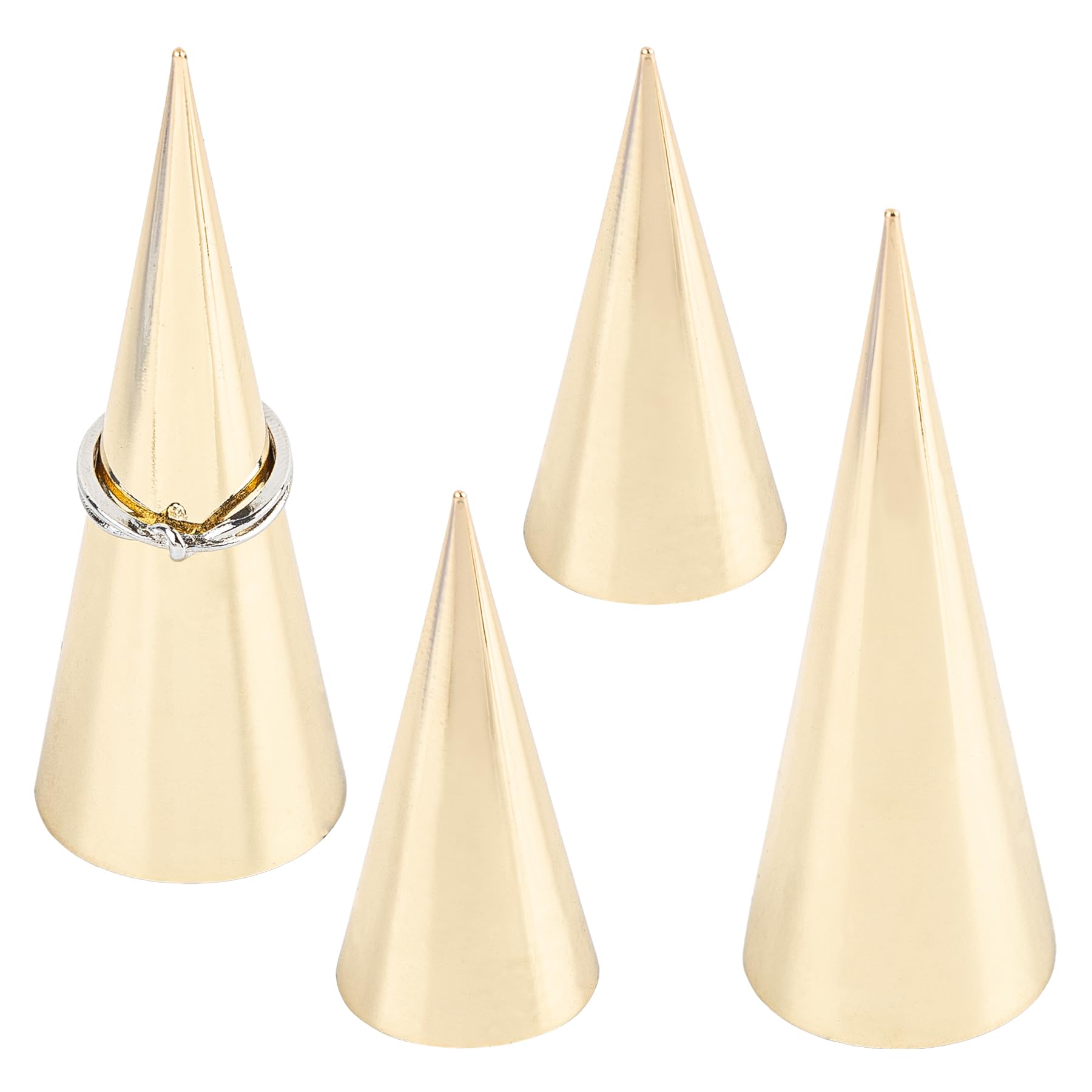 Framendino, 4 Pack 2 Sizes Metal Ring Holder Cone Shape Display Stand for Jewelry Storage