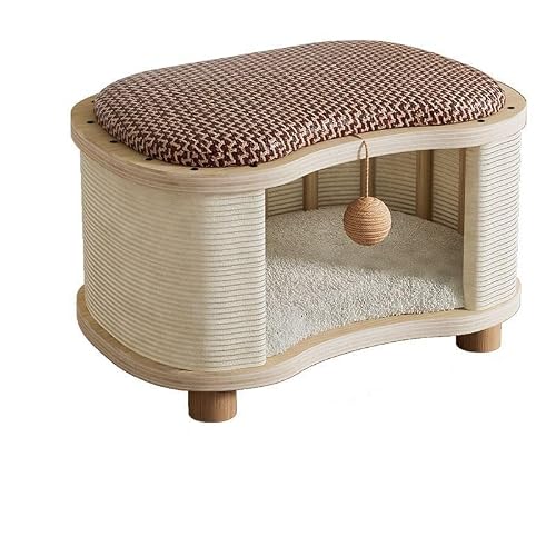 Image of Vinbcorw Solid Wood Cat House Stool for Rest Elevated Design Cat Bed Detachable Scratch-Resistant Fabric Outdoor Cats House Washable Cushion 34 * 24 * 23CM,C