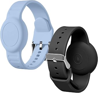 [2 Pack] Bracelet for AirTag 2nd Gen 2026 & 1st for Kids, Waterproof for air tagholder with Soft Silicone, Full Coverage Anti-Lost Hidden Watch Band for Child, Black/Light Blue
