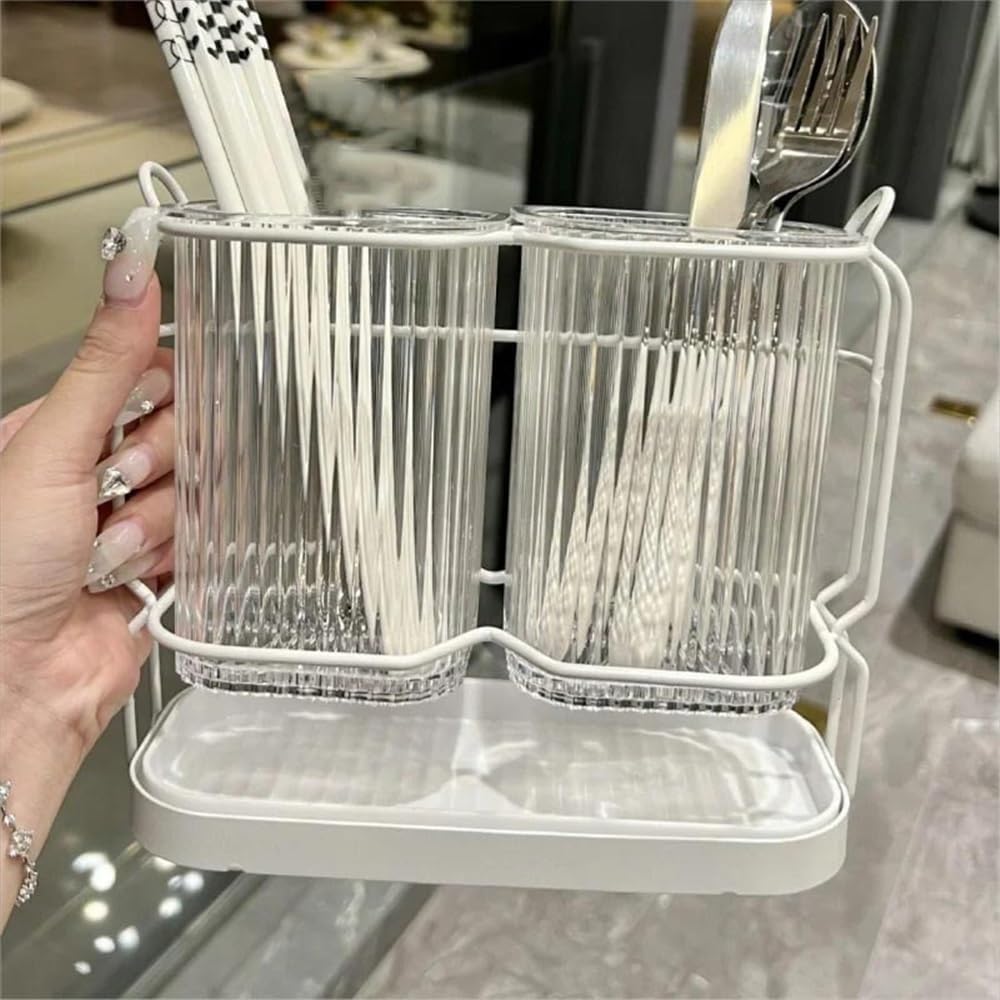 Kitchen Utensil Holder Utensil Holder Wall Mounted Kitchen Cutlery Organizer Spoon Holder Kitchen Storage Shelf and Tableware Drain Rack Cooking Utensil Holder(Gris)