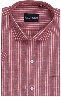 MARK & ALBERT Men's Half Sleeve Cotton Linen Striped Shirt Grey Price In India
