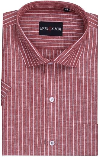MARK &amp; ALBERT Men's Half Sleeve Cotton Linen Striped Shirt Grey