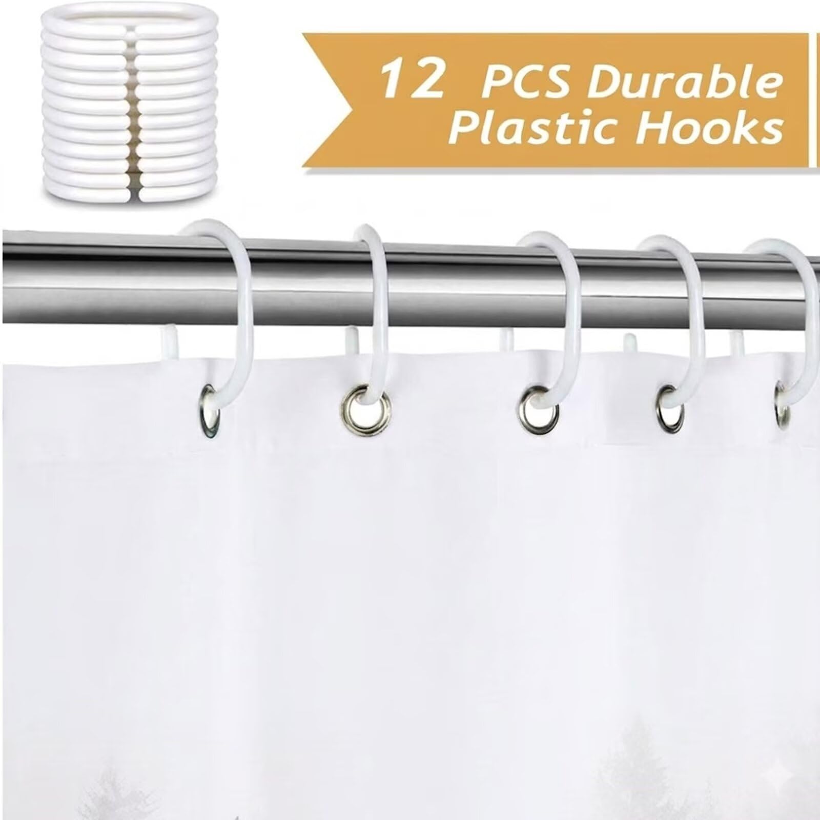 Rideau de Douche Anti Moisissure et Imperméable, Polyester Shower Curtain Peinture à l'encre Lavable avec Ourlet Inférieur Lesté, Rideaux Douche Japon avec Œillets et 12 Crochets, 240x200 cm J8-589