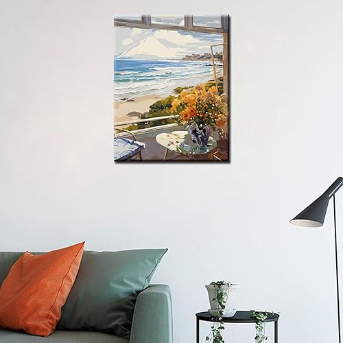 Miniatura 3 de Pintura por números, paisaje de ventana, flores, paisaje, playa, paisaje, bricolaje, pintura sobre lienzo con pinceles, pinturas acrílicas,