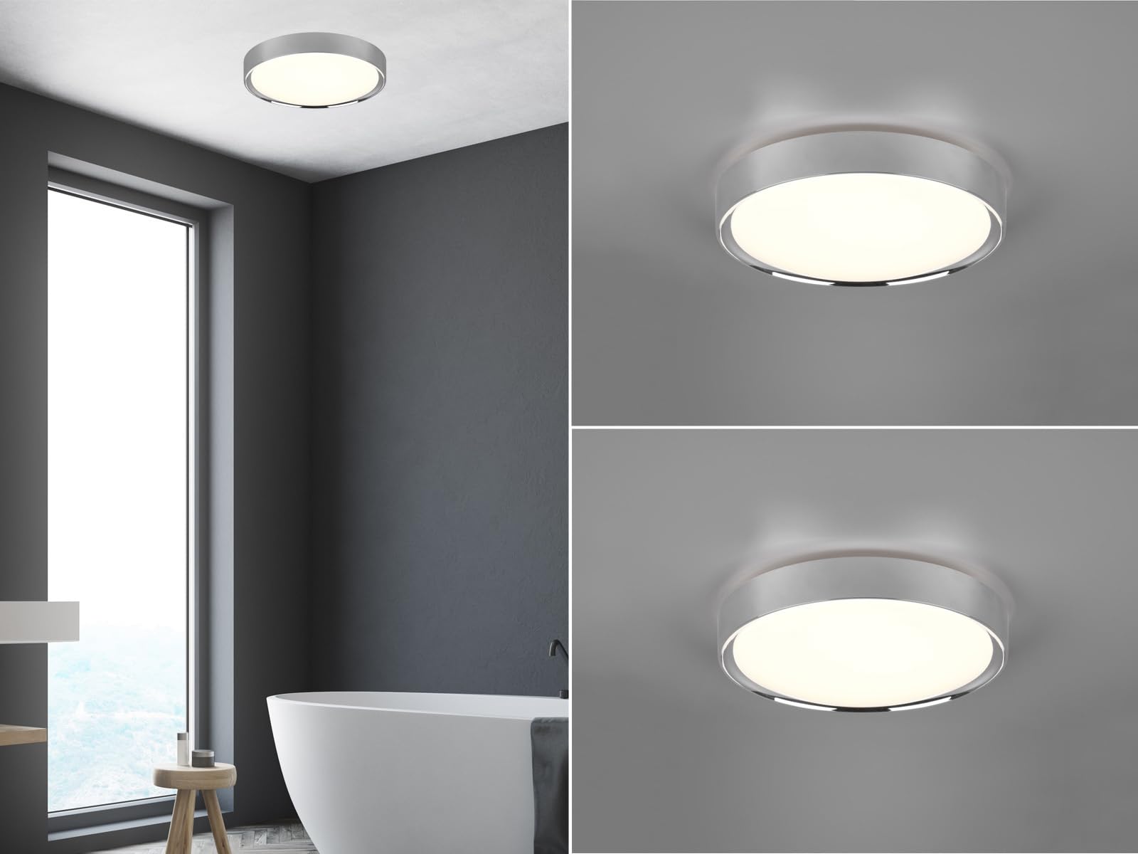 meineWunschleuchte 2er Set Badezimmer Deckenleuchten aus Kunststoff in Silber Chrom IP44, Ø 33cm