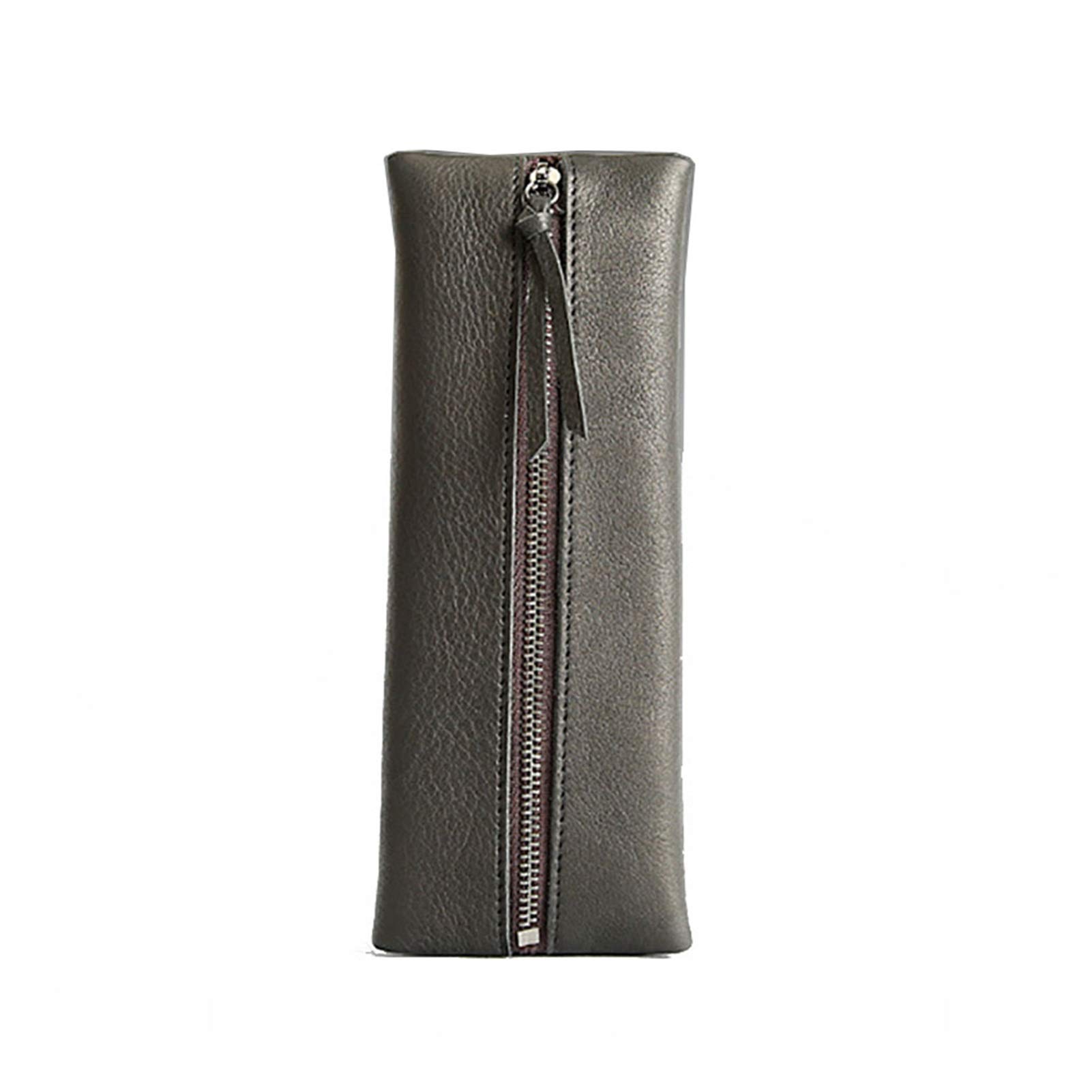 Astuccio portapenne in Pelle con Cerniera Metallica per cancelleria, Articoli artistici, università e Ufficio (Nero 19,5x7,5x1,5 cm)