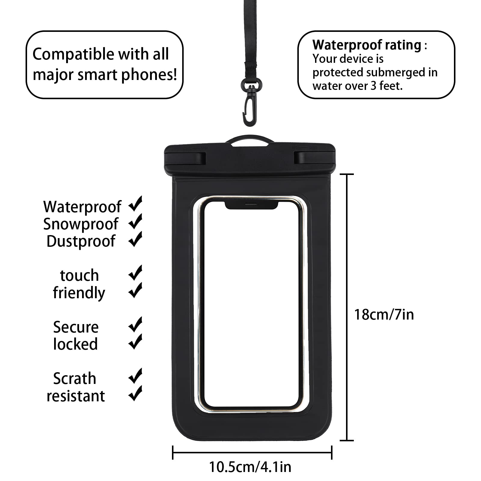 Coolzon Borsa Impermeabile-Sacca Impermeabile con Custodia Impermeabile per Cellulare, Sacca Stagna con Tracolla Regolabile per Kayak Rafting Canottaggio Campeggio Viaggiare Nuoto, 20L Nero