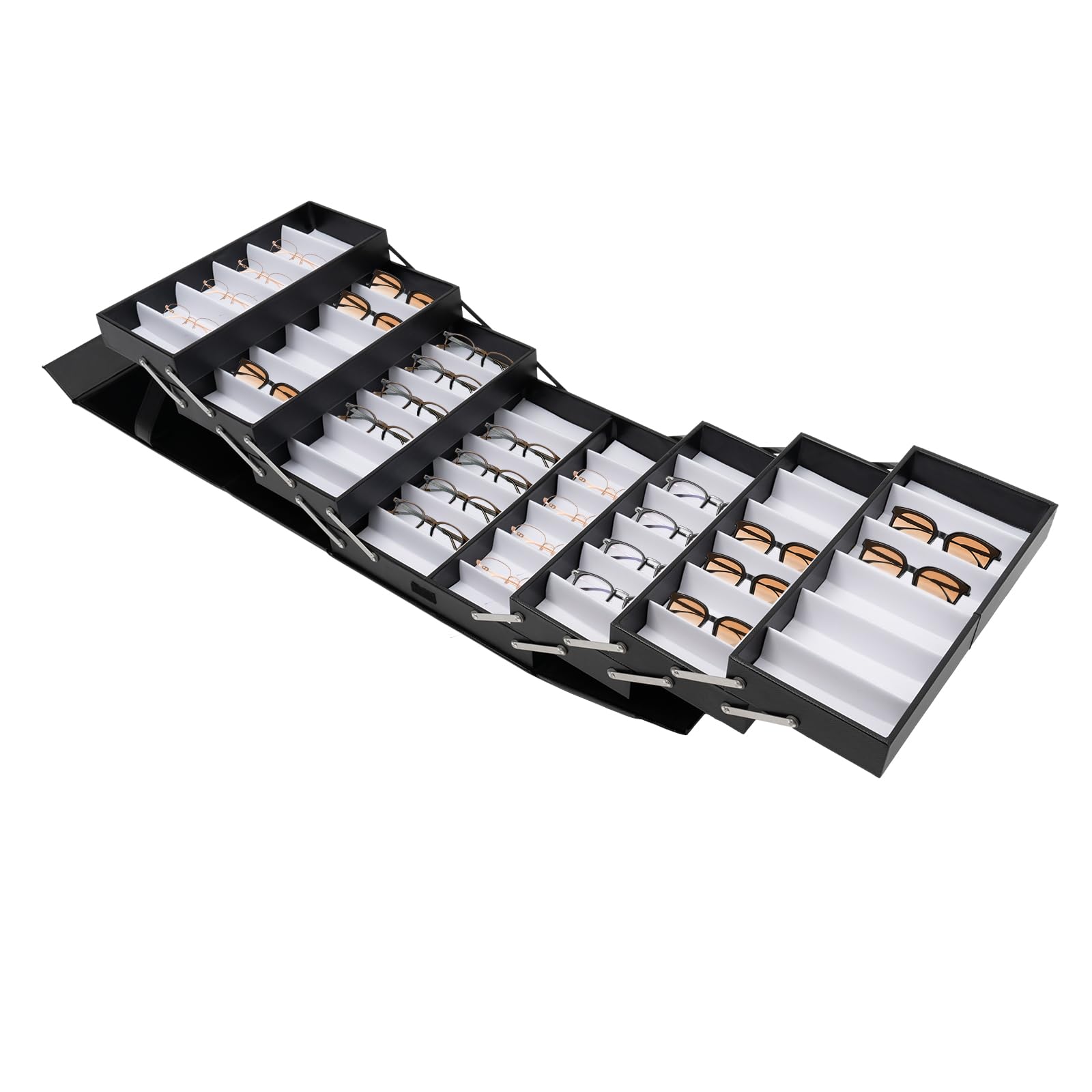 Jiabailie 48 Slots Sunglasses Organizer,Collector Eyeglasses Sunglass Glasses Storage Box,Drawer Sunglass Eyewear Display Suitcase Eyeglasses Collector Organizer Box PU Leather for Watches and Jewelry