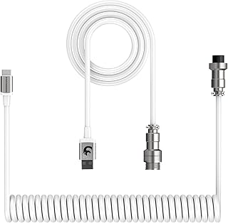 ZIYOU LANG C01 8Kキーボードケーブル コイルケーブル usbコネクター キーボード カスタムコイル状usb エアプラグType-C ダブルスリーブ メタルプラグ 取り外し可能 航空接続 螺旋式 (ホワイト)
