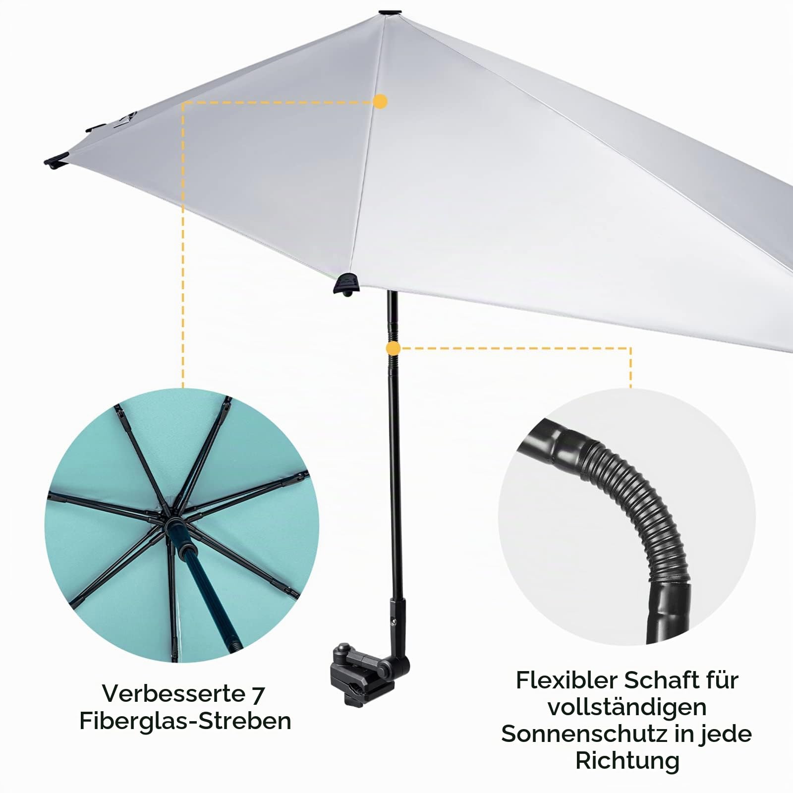 G4Free Verstellbarer Strandschirm mit LSF 50+, Größe XL,mit Universalklemme