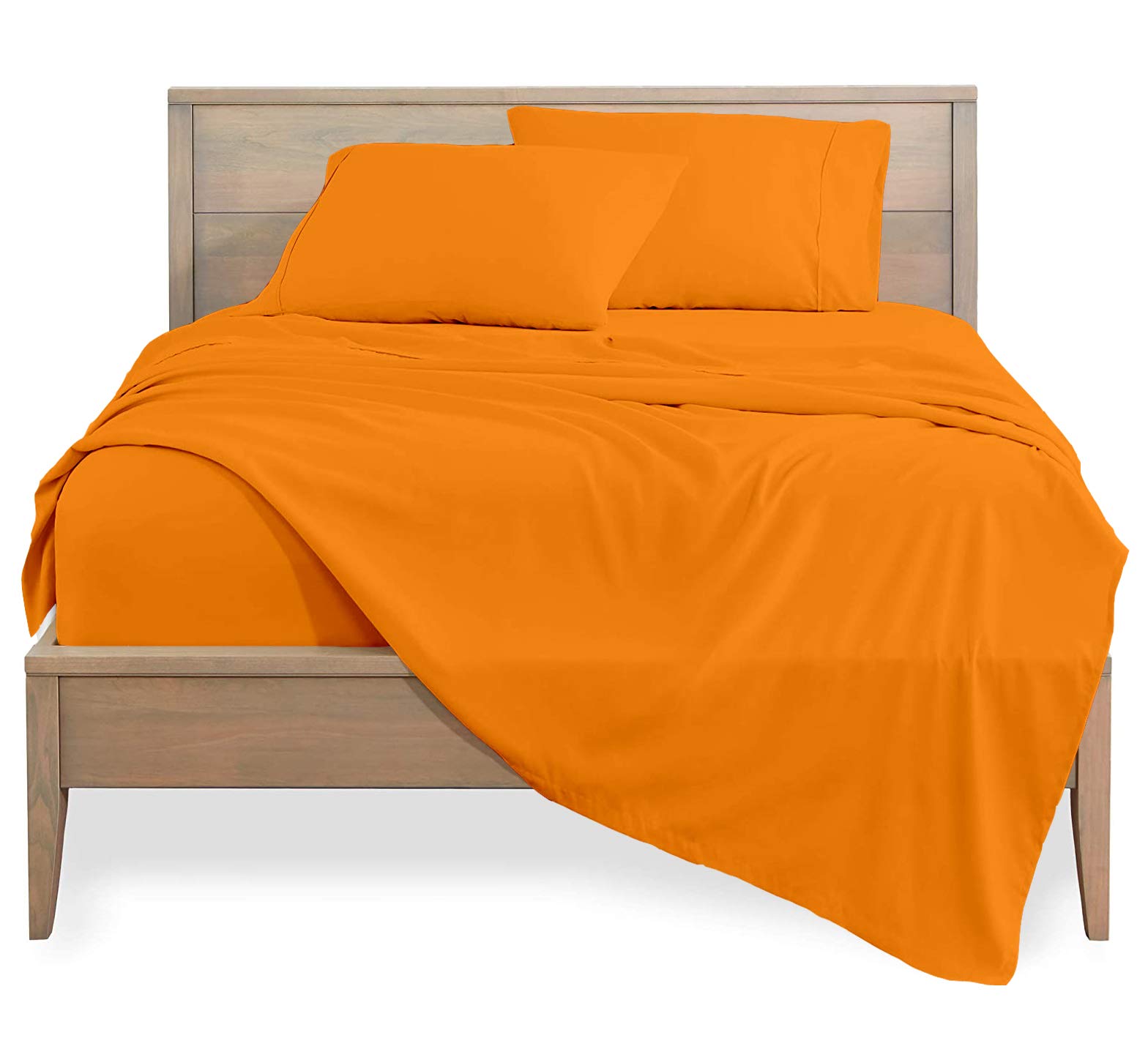 4PC Sheet Set 850 TC Super Soft Sateen Weave Egyptian Cotton Bedding Set, King 76" X 80", 1 Piece Flat + Fitted 16 Inch Deep Pocket + 2 Piece Pillow Case, Orange Solid