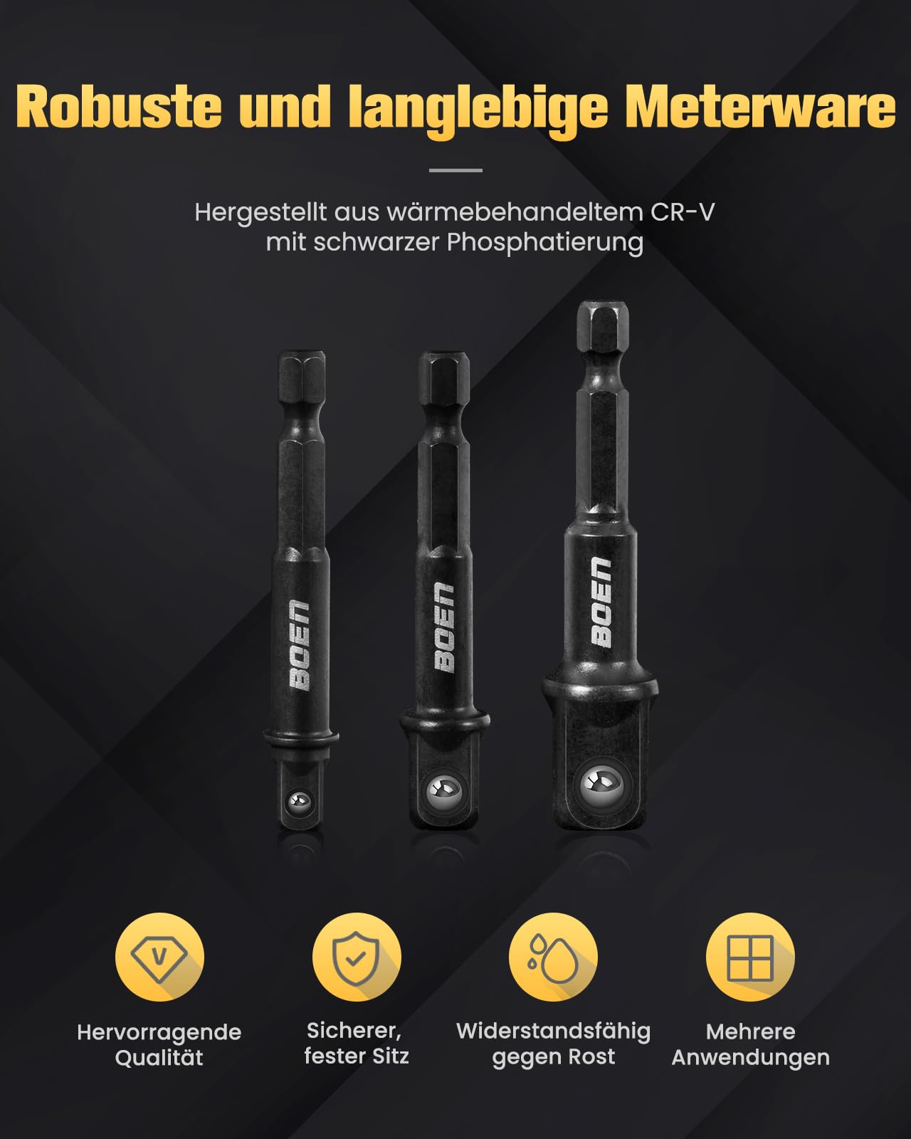 7-teiliges Stecknuss-Adapter-Set – Inkl. 3 Verlängerungen & 4 Adapter, Chrom-Vanadium-Stahl