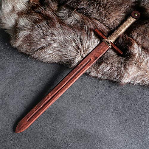 AEVVV Toy Wood Medieval Knights Sword for Kids 23 in - Wooden Prop Sword Outdoor Play Toy Weapons - Hand-Made Toys Unsharpened Safe Training Dagger for Children 5 and Up